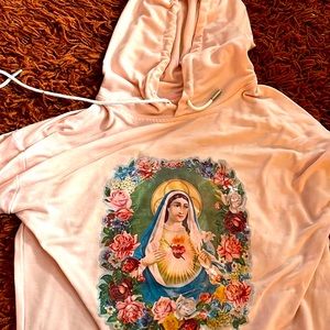 Mother Mary baby pink hoodie